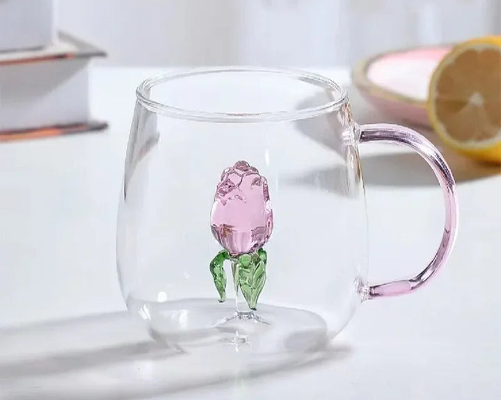 Blüten glass mug – transparent blossom-patterned design – Die-Tassen.de