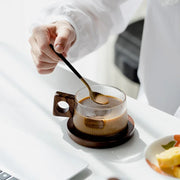Lichtfall glass mug – elegant curves design with tray and spoon – Die‑Tassen.de