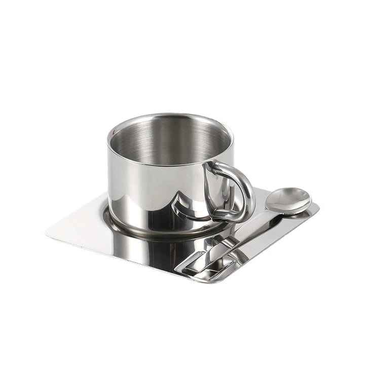 Stainless Steel Cup with Coaster and Spoon – Die‑Tassen.de