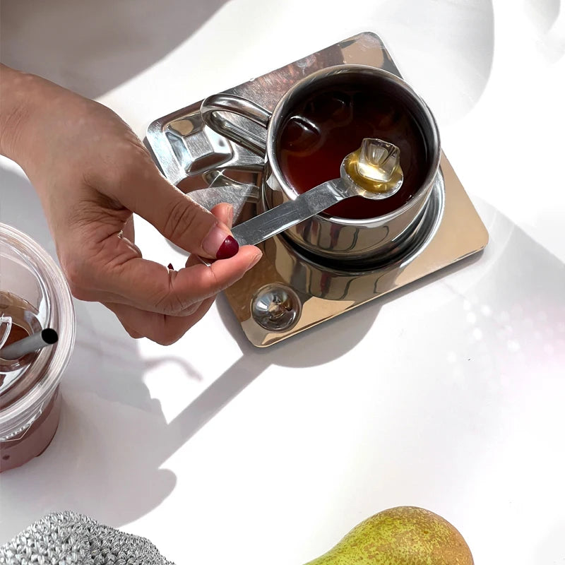 Stainless Steel Cup with Coaster and Spoon – Die‑Tassen.de